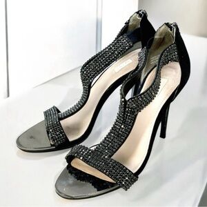 Glint Black Stiletto Rhinestone Heels. Size 9